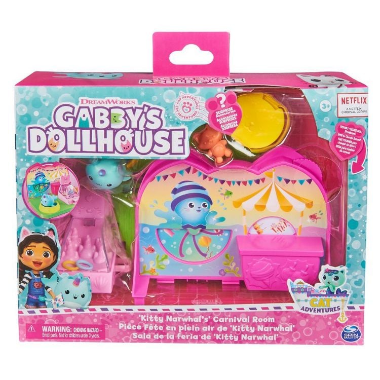 Produktbild: Gabby's Dollhouse Deluxe Room Spielset, Fest-Raum mit Kätzchen Narwal (engl. Kitty Narwhale), Möbelstücken und thematischem Zubehör