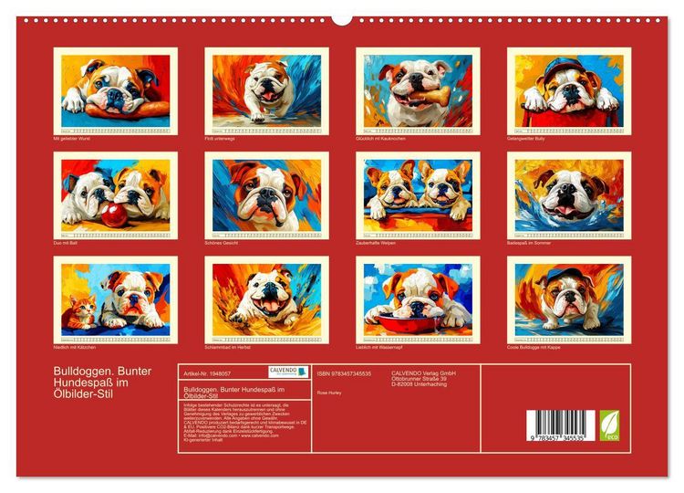 Produktbild: Bulldoggen. Bunter Hundespa&szlig; im &Ouml;lbilder-Stil (hochwertiger Premium Wandkalender 2026 DIN A2 quer), Kunstdruck in Hochglanz