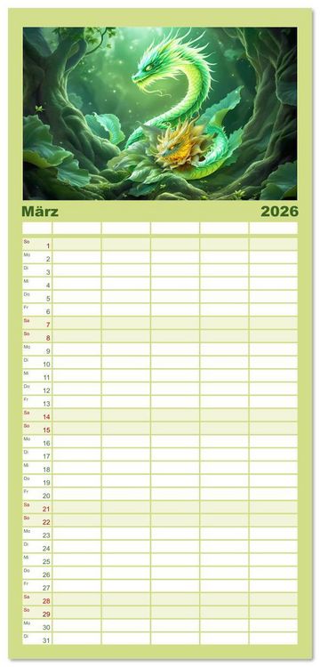 Produktbild: Familienplaner 2026 - Mythos trifft Botanik &ndash; Die geheimnisvollen Drachenpflanzen mit 5 Spalten (Wandkalender, 21 x 45 cm) CALVENDO