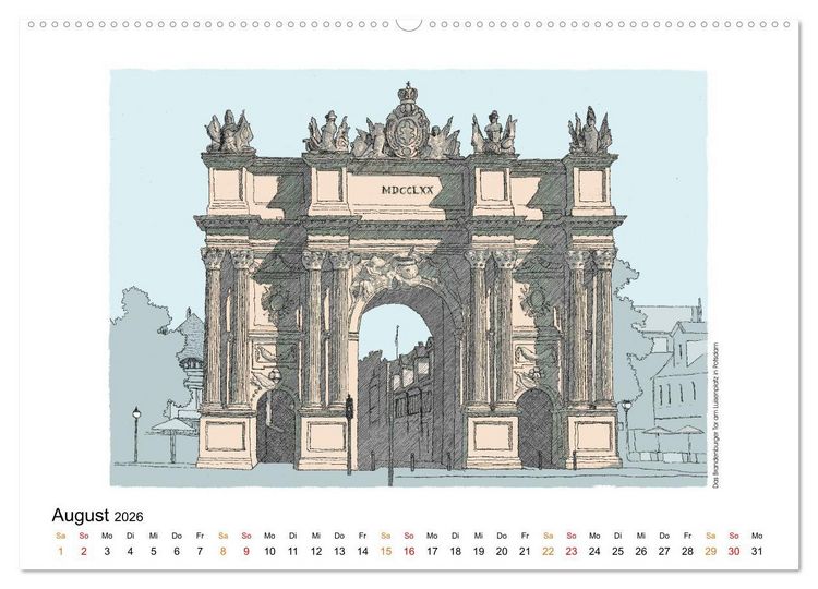 Produktbild: Potsdamer Sehensw&uuml;rdigkeiten in Ink und Farbe (hochwertiger Premium Wandkalender 2026 DIN A2 quer), Kunstdruck in Hochglanz