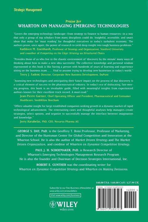 Produktbild: Wharton on Managing Emerging Technologies