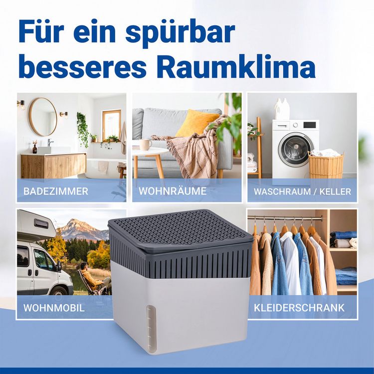 Produktbild: Raumentfeuchter Mod. Cube Grau 500 g, 2er Set, beugt Schimmel und Ger&uuml;chen vor