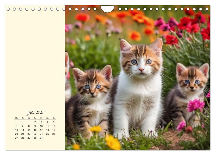 Produktbild: Samtpfoten im Bl&uuml;tenmeer (Wandkalender 2026 DIN A4 quer), CALVENDO Monatskalender
