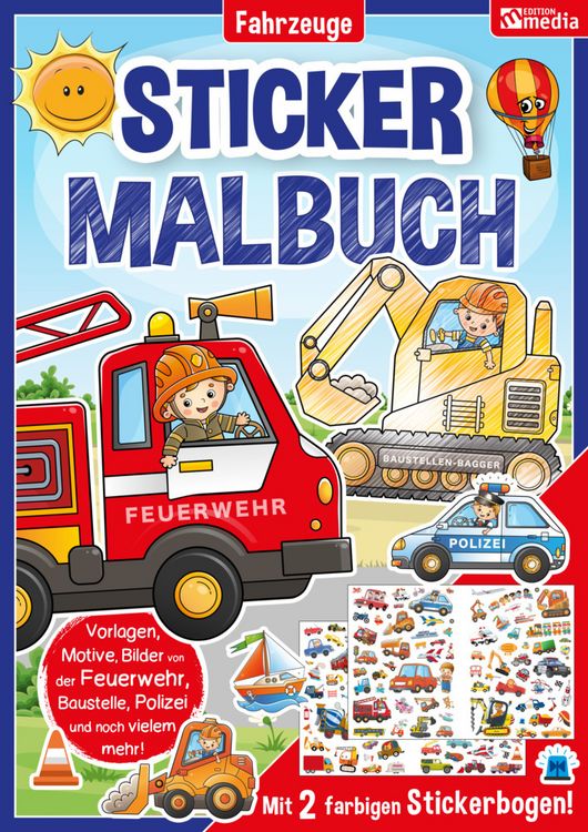 Produktbild: Sticker Malbuch - Feuerwehr, Baustelle, Fahrzeuge