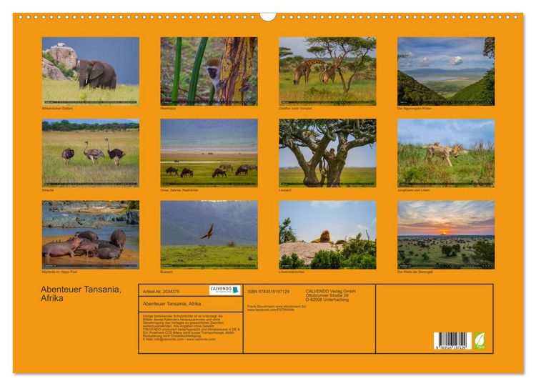 Produktbild: Abenteuer Tansania, Afrika (Wandkalender 2026 DIN A2 quer), CALVENDO Monatskalender