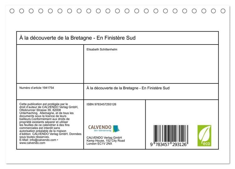 Produktbild: &Agrave; la d&eacute;couverte de la Bretagne - En Finist&egrave;re Sud (Calendrier de bureau 2026 DIN A5 vertical), CALVENDO calendrier mensuel
