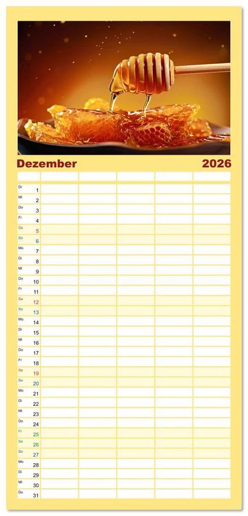 Produktbild: Familienplaner 2026 - HONIG - fl&uuml;ssiges Gold mit 5 Spalten (Wandkalender, 21 x 45 cm) CALVENDO