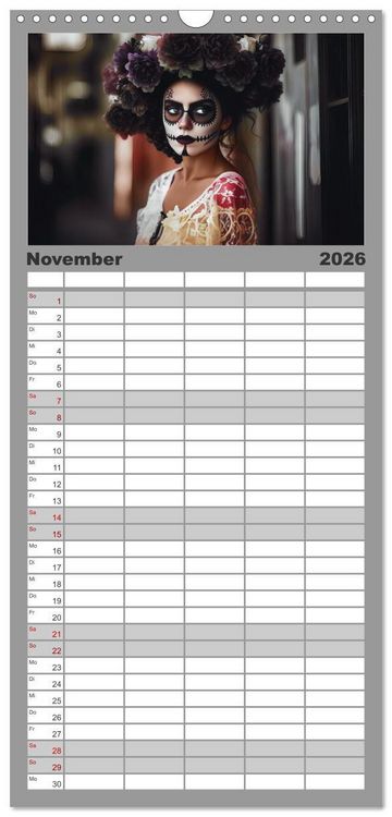 Produktbild: Familienplaner 2026 - Festliche Dia de Muertos Portr&auml;ts mit 5 Spalten (Wandkalender, 21 x 45 cm) CALVENDO