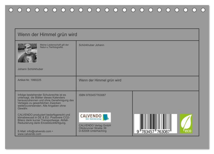Produktbild: Wenn der Himmel gr&uuml;n wird (Tischkalender 2026 DIN A5 quer), CALVENDO Monatskalender
