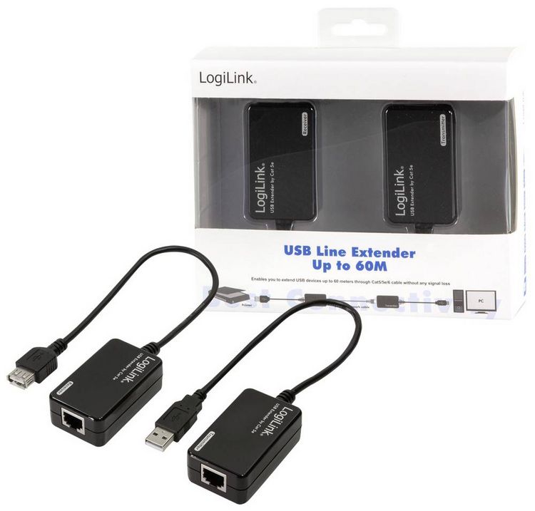Produktbild: LogiLink UA0021D USB-A (USB 1.1) Extender (Verl&auml;ngerung) &uuml;ber Netzwerkkabel RJ45 60 m