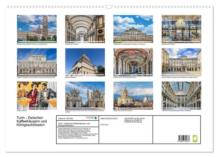 Produktbild: Turin - Zwischen Kaffeeh&auml;usern und K&ouml;nigsschl&ouml;ssern (Wandkalender 2026 DIN A2 quer), CALVENDO Monatskalender