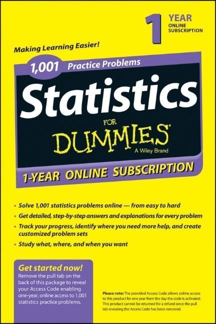 Produktbild: 1,001 Statistics Practice Problems For Dummies Access Code Card (1-Year Subscription)