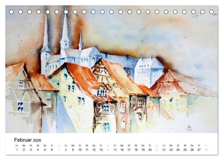 Produktbild: Aquarelle - quer durch Europa (Tischkalender 2026 DIN A5 quer), CALVENDO Monatskalender