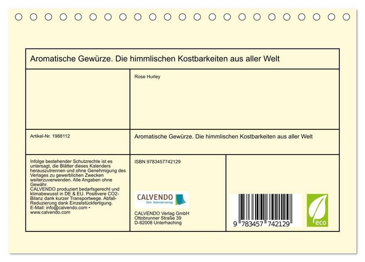 Produktbild: Aromatische Gew&uuml;rze. Die himmlischen Kostbarkeiten aus aller Welt (Tischkalender 2026 DIN A5 quer), CALVENDO Monatskalender