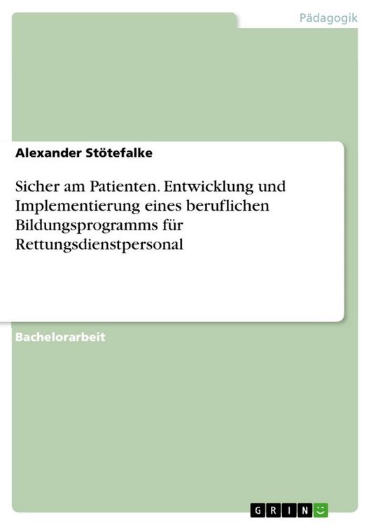 Produktbild: Sicher am Patienten. Entwicklung und Implementierung eines beruflichen Bildungsprogramms f&uuml;r Rettungsdienstpersonal