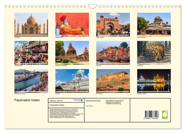 Produktbild: Faszination Indien (Wandkalender 2026 DIN A3 quer), CALVENDO Monatskalender