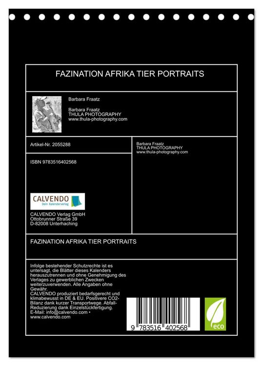 Produktbild: FAZINATION AFRIKA TIER PORTRAITS (Tischkalender 2026 DIN A5 hoch), CALVENDO Monatskalender