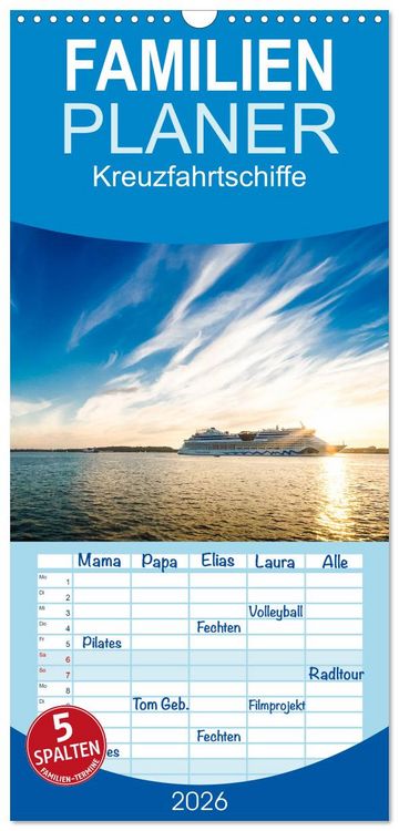 Produktbild: Familienplaner 2026 - Kreuzfahrtschiffe mit 5 Spalten (Wandkalender, 21 x 45 cm) CALVENDO