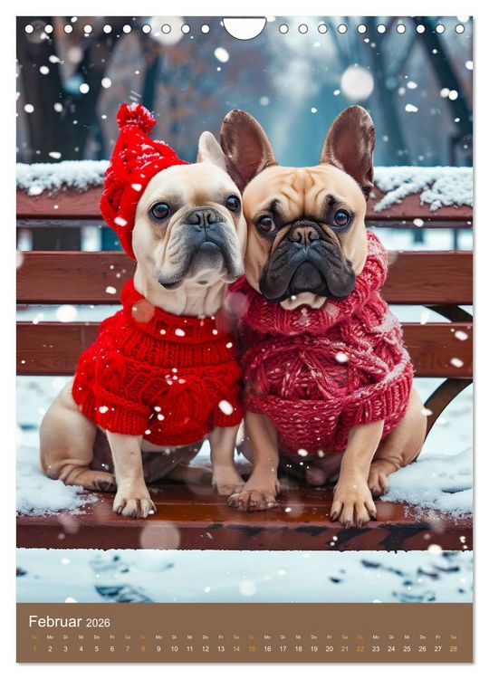Produktbild: Frenchie Couture - Franz&ouml;sische Bulldoggen in Strick-Chic (Wandkalender 2026 DIN A4 hoch), CALVENDO Monatskalender