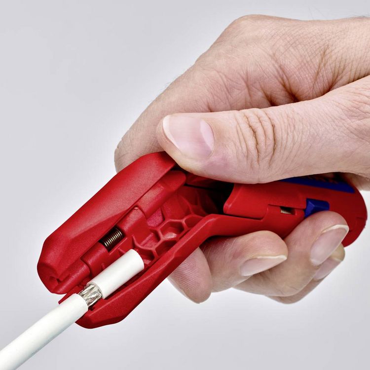 Produktbild: Knipex 16 95 01 SB ErgoStrip Kabelentmanteler Geeignet f&uuml;r Rundkabel, Feuchtraumkabel, Datenkabel, Koaxialkabel 4.8 bis 13 mm 0.2 bis 4 mm&sup2;