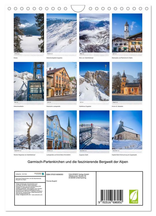 Produktbild: Garmisch-Partenkirchen und die faszinierende Bergwelt der Alpen (Wandkalender 2026 DIN A4 hoch), CALVENDO Monatskalender