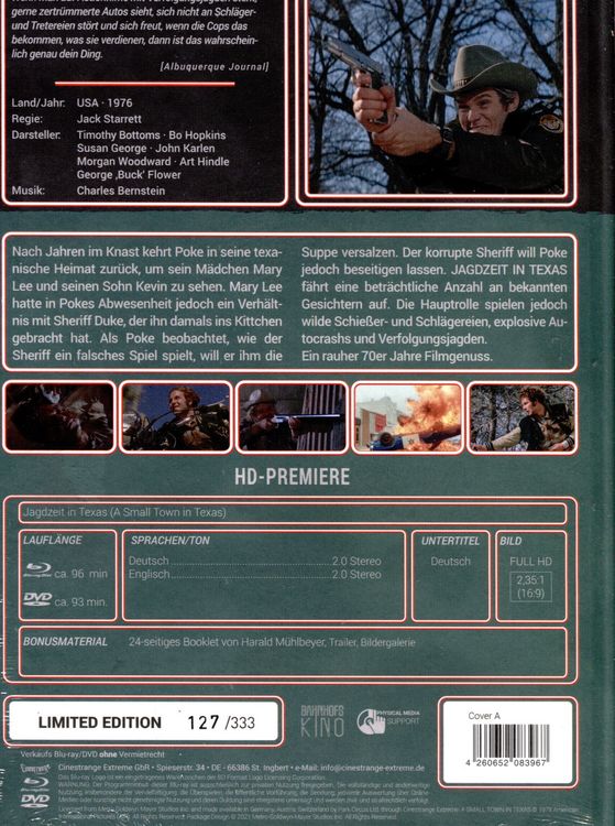 Produktbild: Jagdzeit in Texas - Mediabook - Limitiert auf 333 St&uuml;ck - Cover A - Cinestrange Extreme Bahnhofskino Nr. 13 (Blu-ray + DVD)
