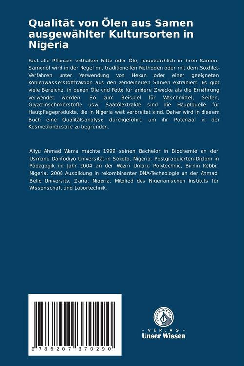 Produktbild: Qualit&auml;t von &Ouml;len aus Samen ausgew&auml;hlter Kultursorten in Nigeria