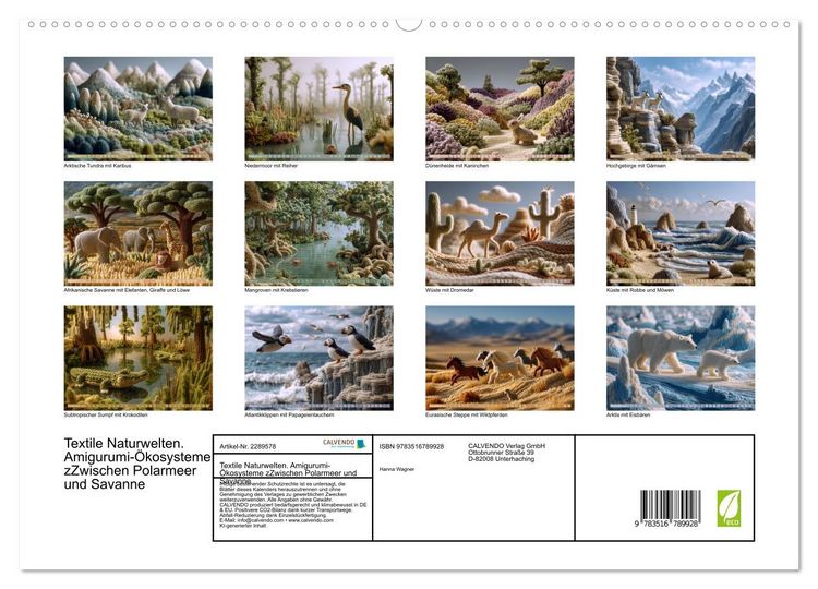 Produktbild: Textile Naturwelten. Amigurumi-&Ouml;kosysteme zZwischen Polarmeer und Savanne (hochwertiger Premium Wandkalender 2027 DIN A2 quer), Kunstdruck in Hochglanz