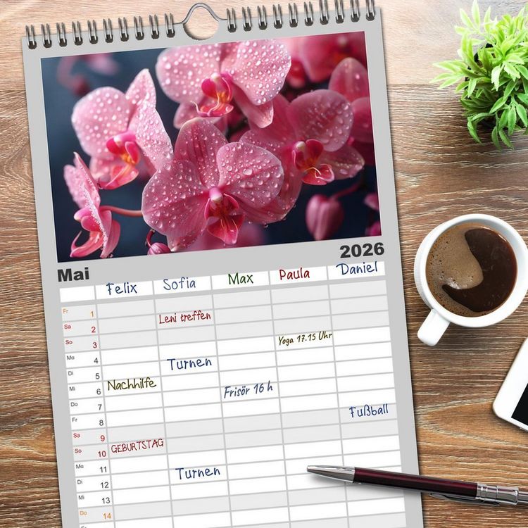 Produktbild: Familienplaner 2026 - Orchideen - farbenfroh durchs Jahr mit 5 Spalten (Wandkalender, 21 x 45 cm) CALVENDO
