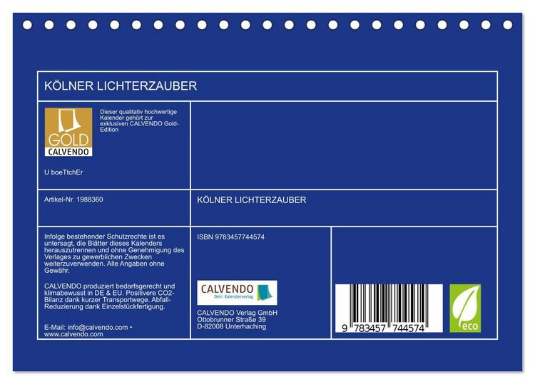 Produktbild: K&Ouml;LNER LICHTERZAUBER (Tischkalender 2026 DIN A5 quer), CALVENDO Monatskalender