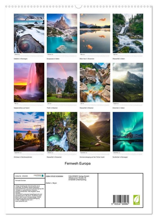 Produktbild: Fernweh Europa (Wandkalender 2026 DIN A2 hoch), CALVENDO Monatskalender