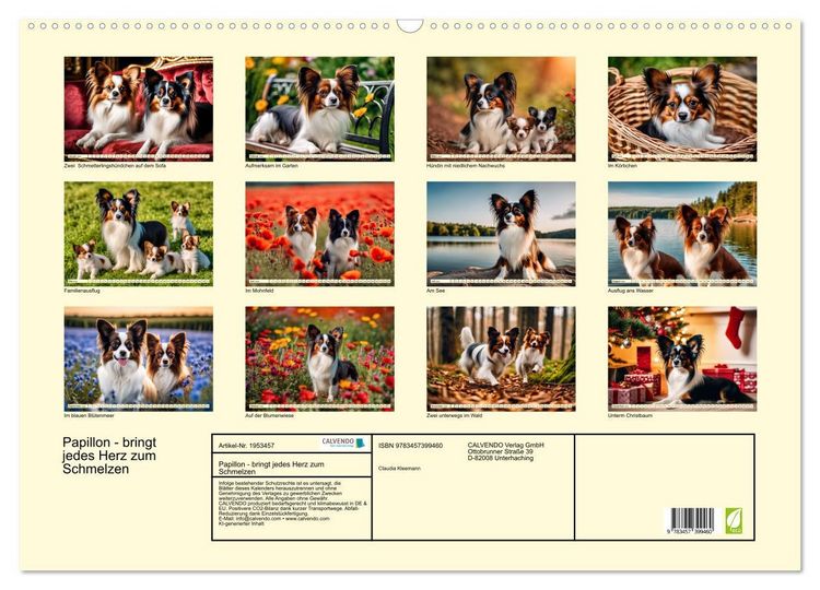Produktbild: Papillon - bringt jedes Herz zum Schmelzen (Wandkalender 2026 DIN A2 quer), CALVENDO Monatskalender