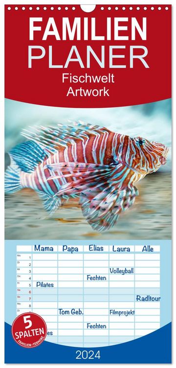 Produktbild: Familienplaner 2026 - Fischwelt - Artwork mit 5 Spalten (Wandkalender, 21 x 45 cm) CALVENDO