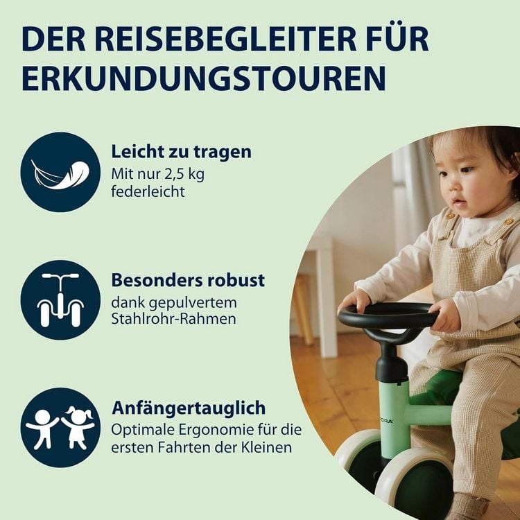 Produktbild: HUDORA 10913 - Laufrad Steppy 6 mint, Lauflernrad f&uuml;r Kinder von 73-80 cm, Sitzh&ouml;he: 22,5 cm