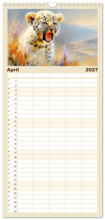 Produktbild: Familienplaner 2027 - Leopardenkinder. Afrikas Katzenbabys im Licht der Natur mit 5 Spalten (Wandkalender, 21 x 45 cm) CALVENDO