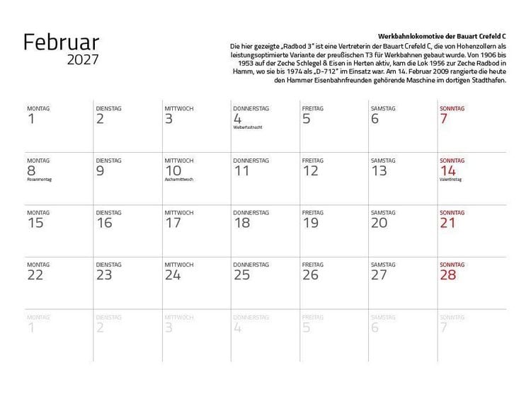 Produktbild: Dampfloks in Farbe 2027 Eintragkalender