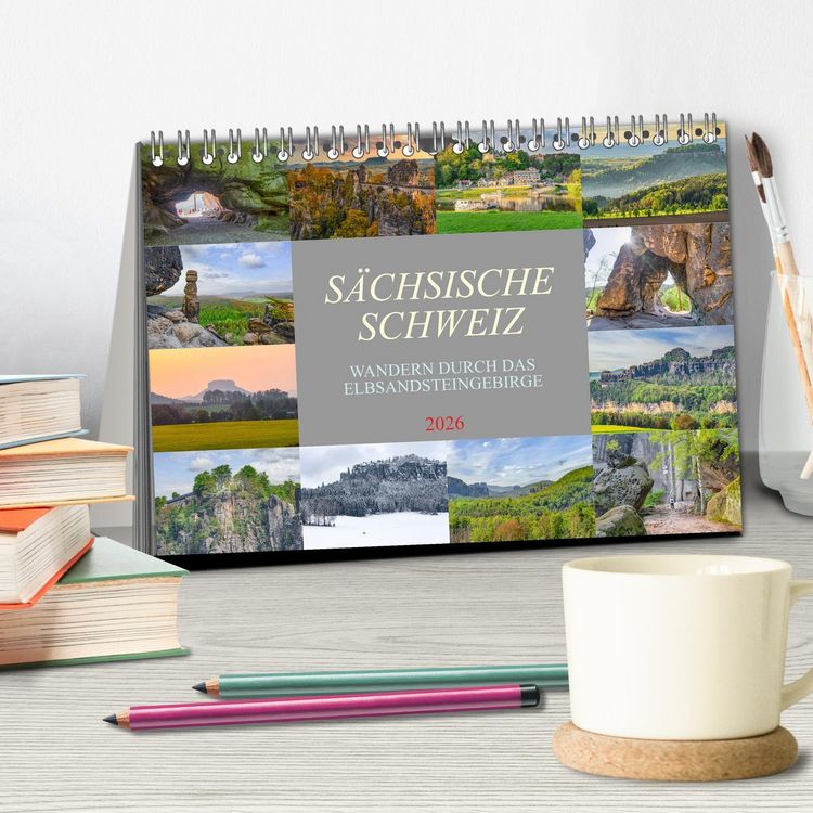 Produktbild: S&auml;chsische Schweiz - Wandern durch das Elbsandsteingebirge (Tischkalender 2026 DIN A5 quer), CALVENDO Monatskalender