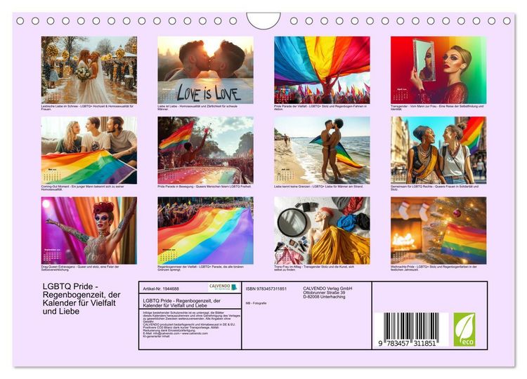 Produktbild: LGBTQ Pride - Regenbogenzeit, der Kalender f&uuml;r Vielfalt und Liebe (Wandkalender 2026 DIN A4 quer), CALVENDO Monatskalender