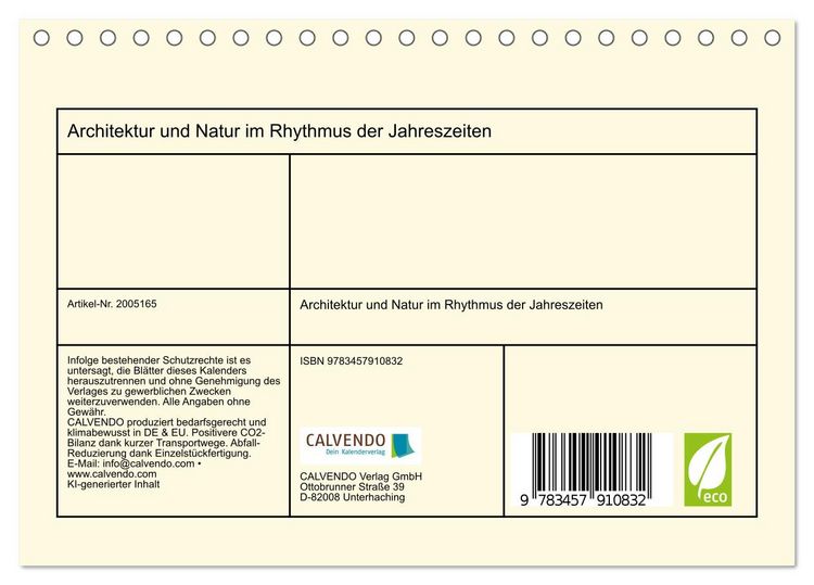 Produktbild: Architektur und Natur im Rhythmus der Jahreszeiten (Tischkalender 2026 DIN A5 quer), CALVENDO Monatskalender