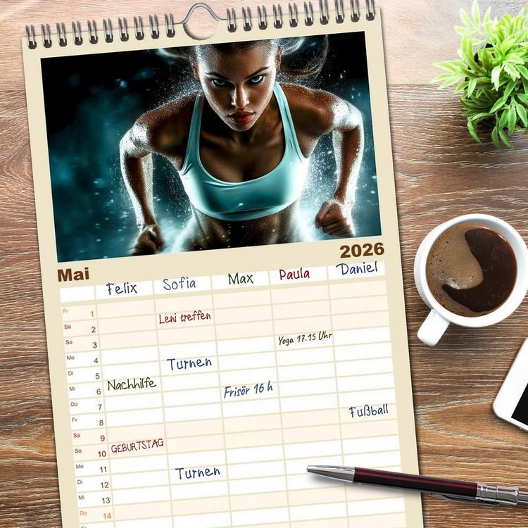 Produktbild: Familienplaner 2026 - Sport Art mit 5 Spalten (Wandkalender, 21 x 45 cm) CALVENDO