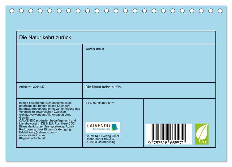 Produktbild: Die Natur kehrt zur&uuml;ck (Tischkalender 2026 DIN A5 quer), CALVENDO Monatskalender