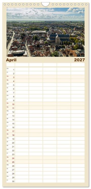Produktbild: Familienplaner 2027 - Ein Blick auf Leiden mit 5 Spalten (Wandkalender, 21 x 45 cm) CALVENDO