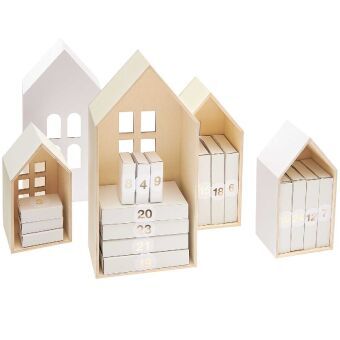 Produktbild: 5er Set Holz-Deko-H&auml;user aus Holz mit Fenstern,
