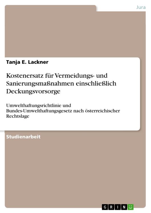 Produktbild: Kostenersatz f&uuml;r Vermeidungs- und Sanierungsma&szlig;nahmen einschlie&szlig;lich Deckungsvorsorge