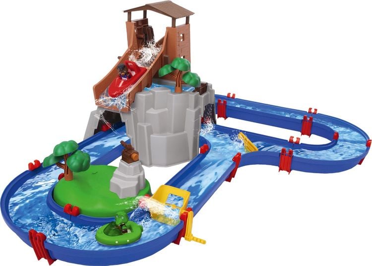 Produktbild: AquaPlay 1547 - Wasserbahn Adventure Land mit Berg, Turm und Stausee, Spieleset inkl. 2 Tierfiguren, Motorboot und Speedboot