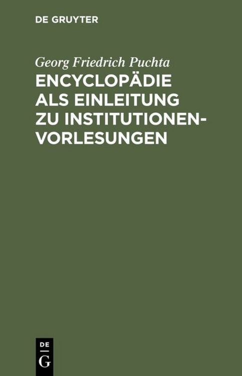 Produktbild: Encyclop&auml;die als Einleitung zu Institutionen-Vorlesungen