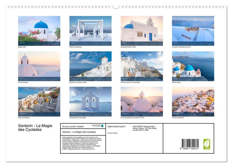 Produktbild: Santorin - La Magie des Cyclades (Calendrier mural 2026 DIN A2 vertical) calendrier de bureau