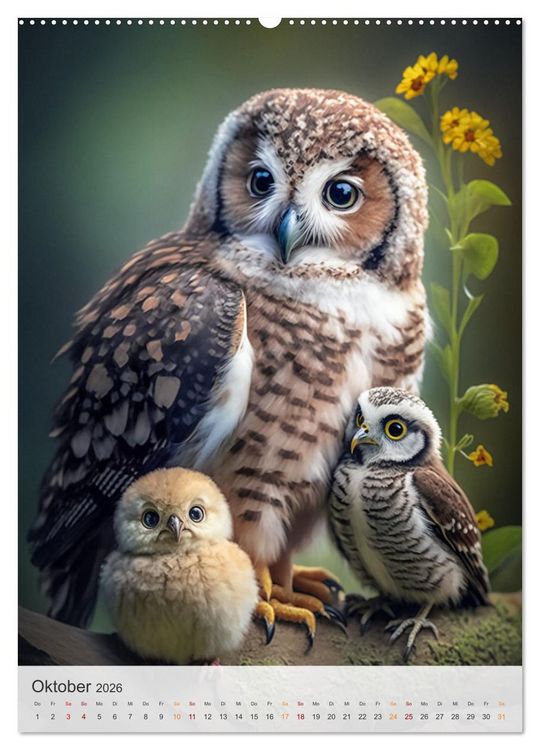 Produktbild: Eulenfamilie (hochwertiger Premium Wandkalender 2026 DIN A2 hoch), Kunstdruck in Hochglanz