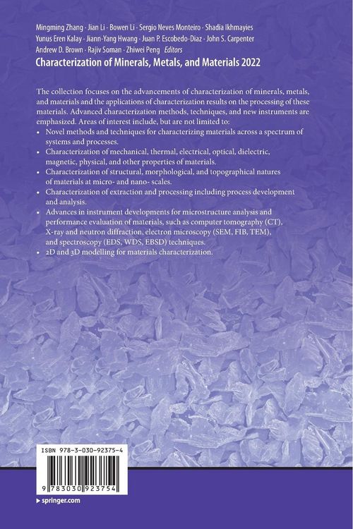 Produktbild: Characterization of Minerals, Metals, and Materials 2022