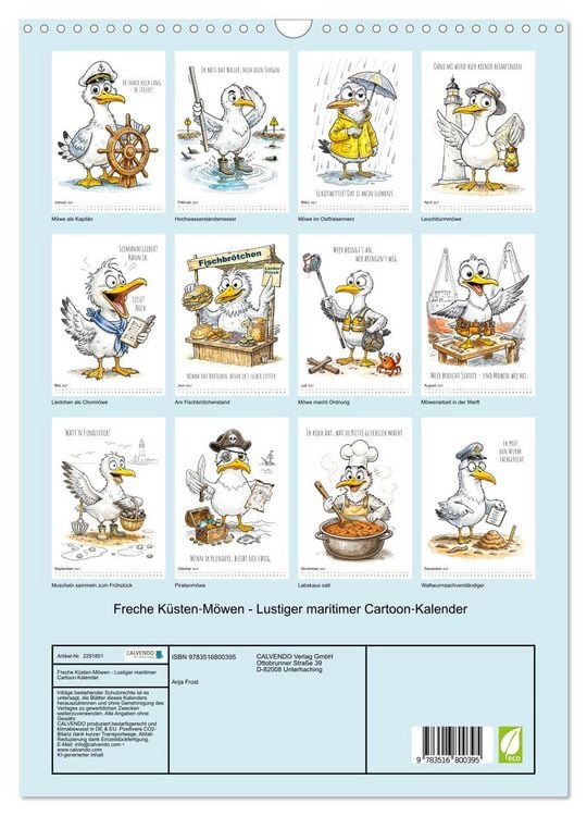 Produktbild: Freche K&uuml;sten‑M&ouml;wen - Lustiger maritimer Cartoon‑Kalender (Wandkalender 2027 DIN A3 hoch), CALVENDO Monatskalender